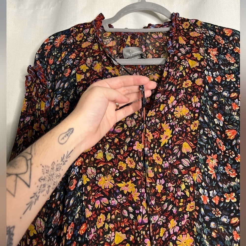 Anthropologie Boho Helene Sheer Floral Long Sleeve Dress XS - Picture 4 of 14